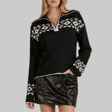 Load image into Gallery viewer, Elan Collared Sweater-Black Aztec