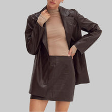 Load image into Gallery viewer, Crescent Vianna Vegan Leather Oversized Blazer-Espresso