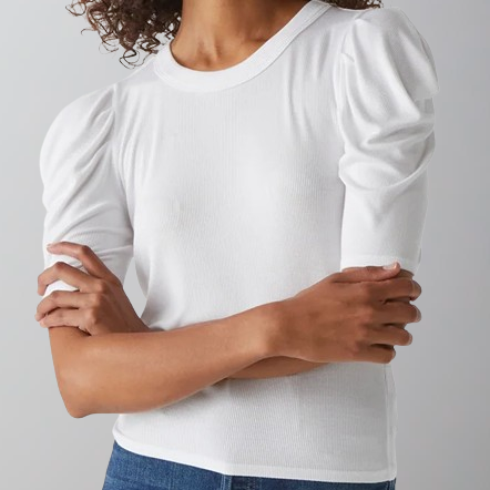 Michael Stars Andrea Pleated Sleeve Crop Top-White