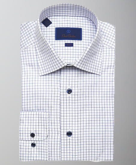 David Donahue Dress Shirt-Trim Fit-Blue & White Check