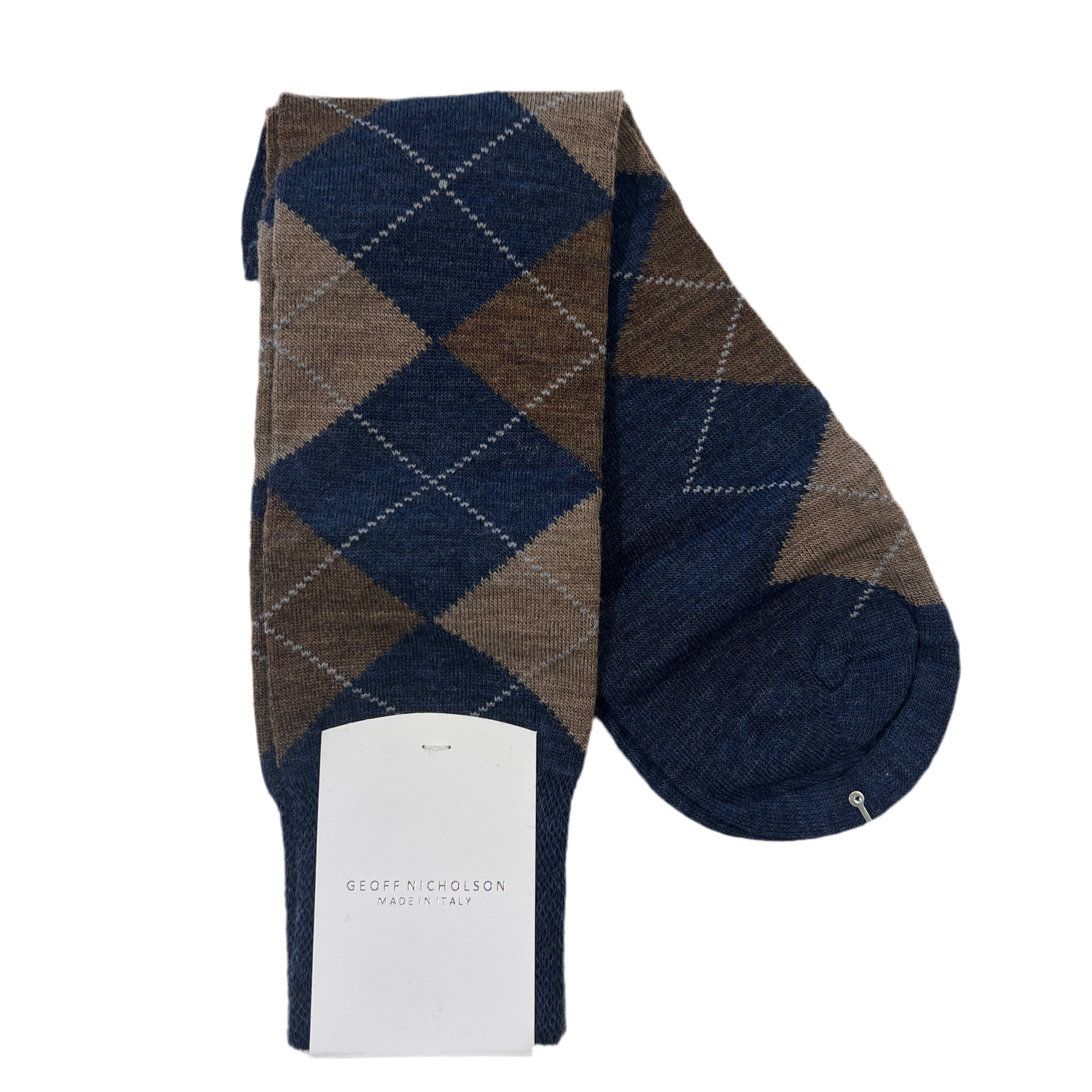 Geoff Nicholson Mid Calf Socks-Navy Brown