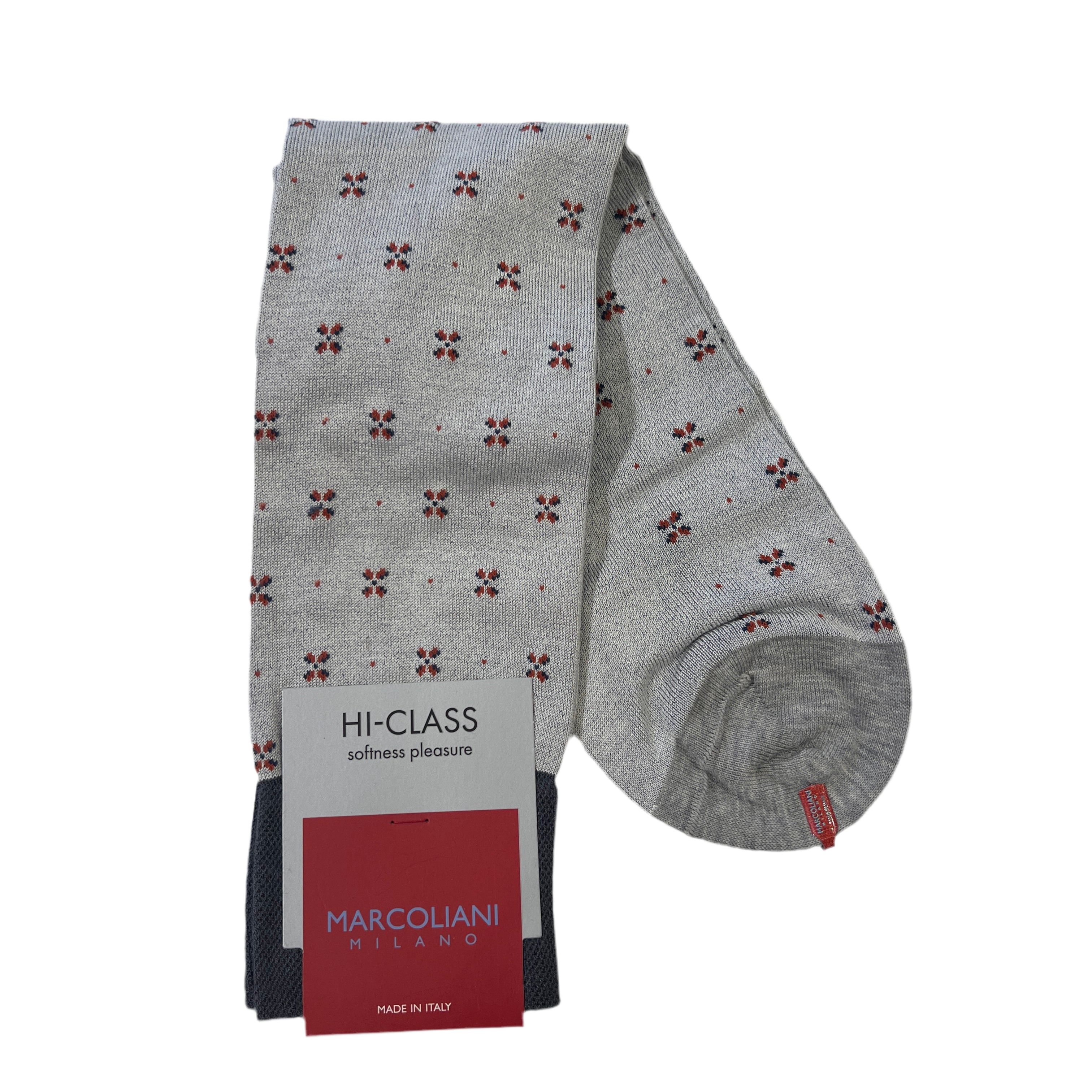 Marcoliani Mid-Calf Hi-Class Dress Sock-Tailor Flowers-Pearl