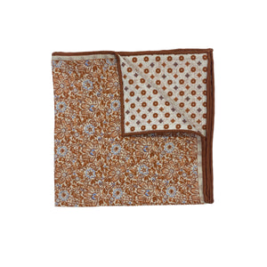 Geoff Nicholson Pocket Square-Floral Print-Burnt Orange/Cream