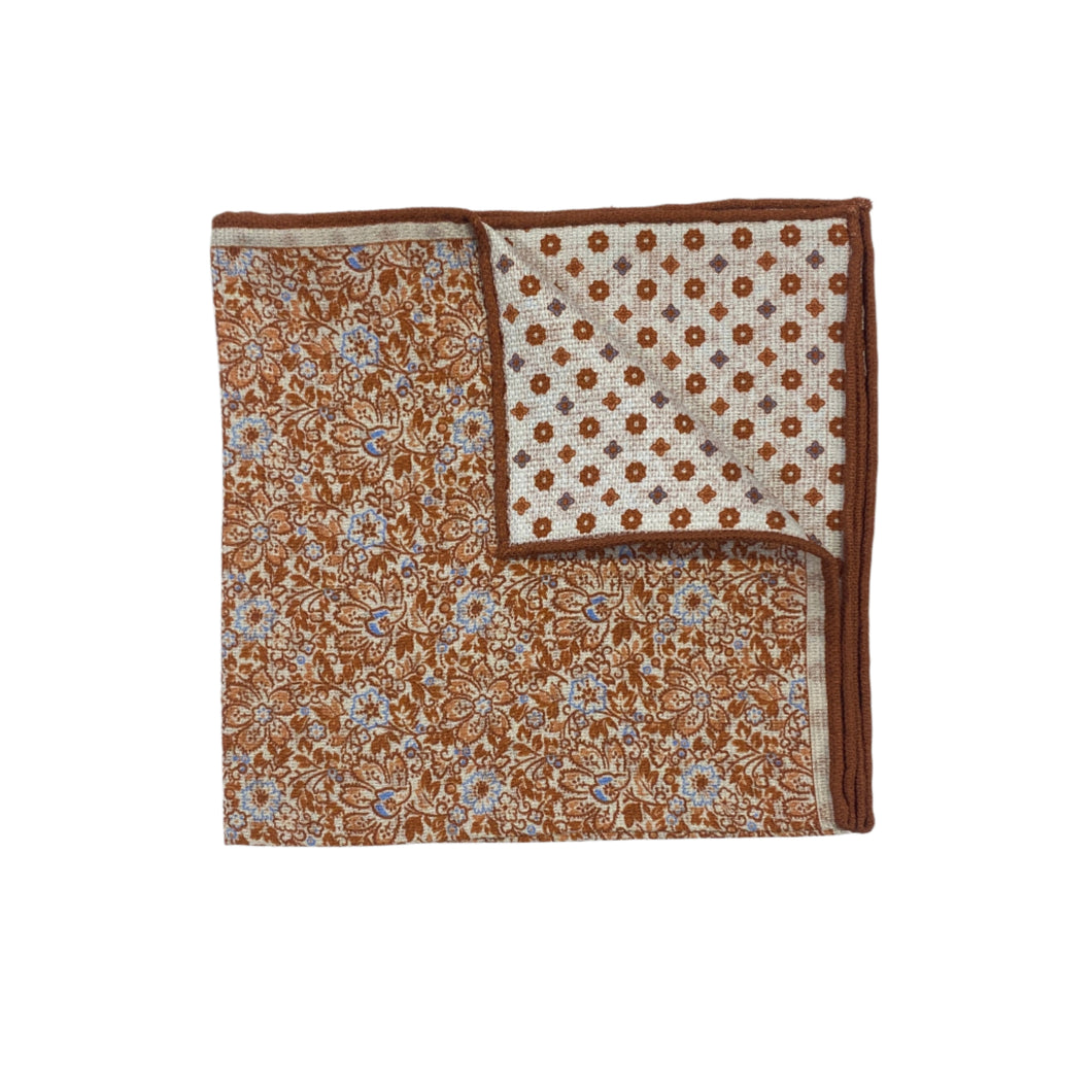 Geoff Nicholson Pocket Square-Floral Print-Burnt Orange/Cream