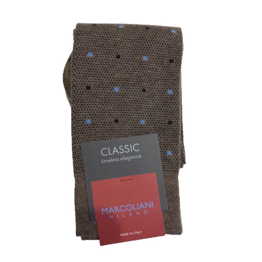 Marcoliani Over the Calf Classic Dress Sock- Contemporary Dots- Cappuccino