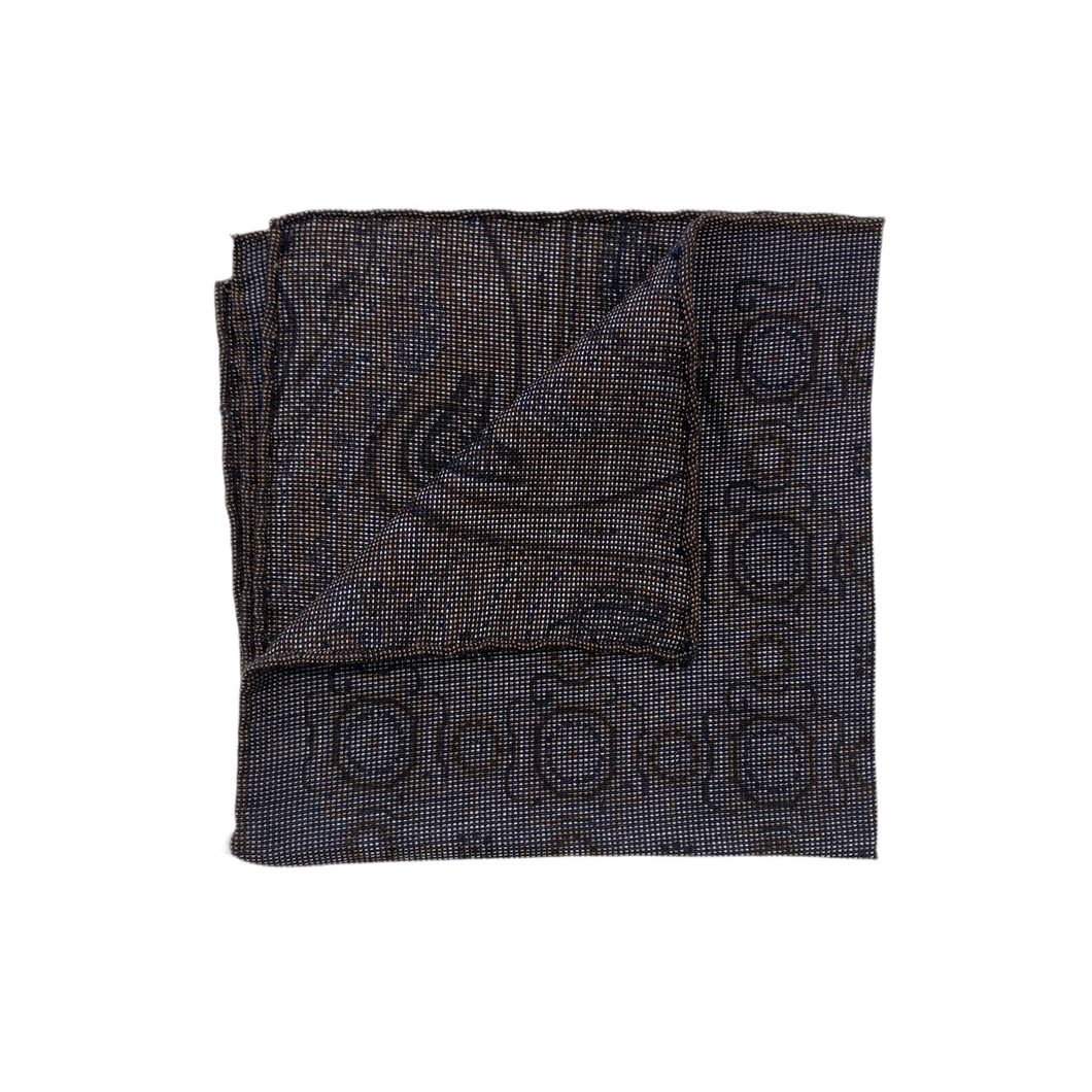 Geoff Nicholson Pocket Square-Grey/Brown Fancy Medallion