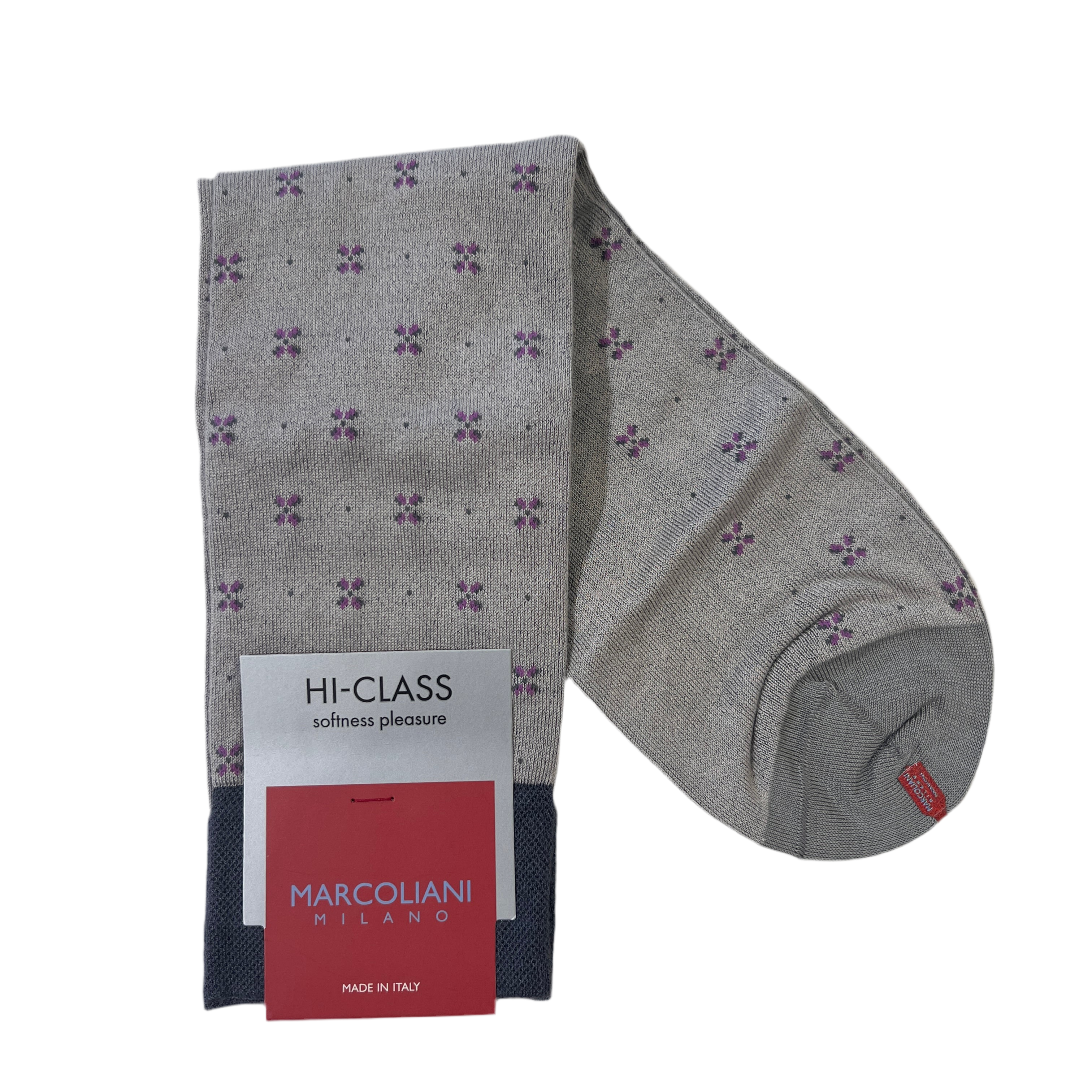Marcolioni Mid-Calf Hi-Class Dress Sock-Tailor Flowers-Beige