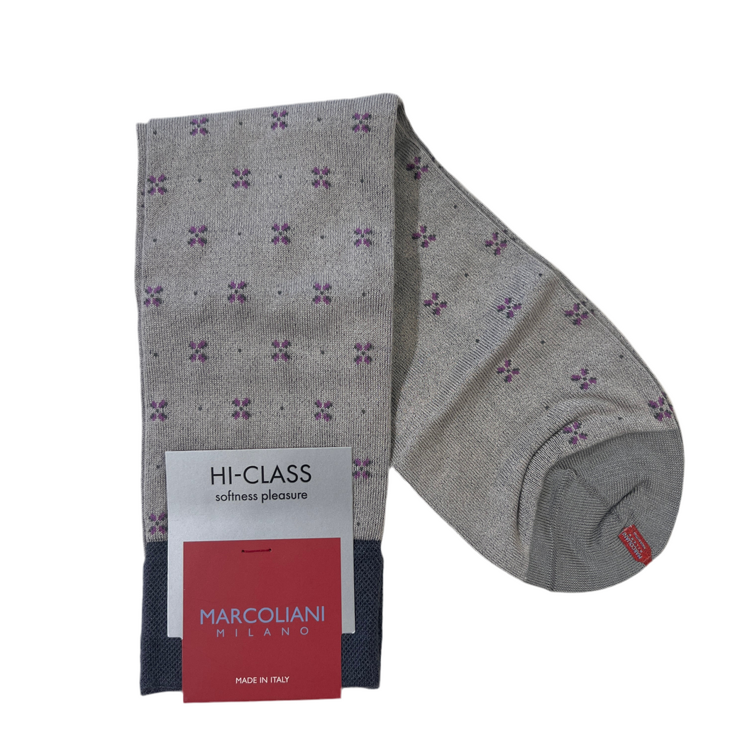 Marcolioni Mid-Calf Hi-Class Dress Sock-Tailor Flowers-Beige