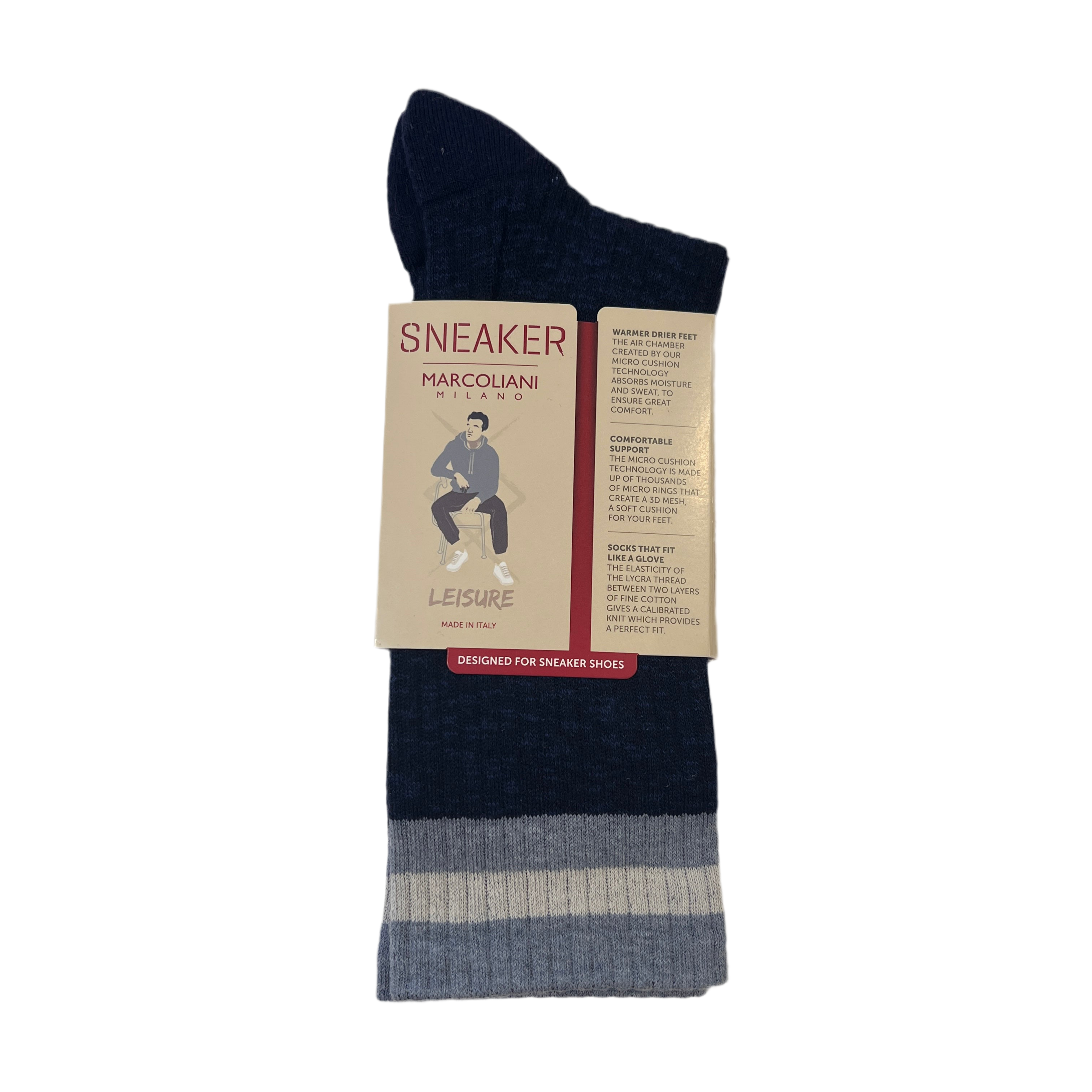 Marcoliani Leisure Sneaker Sock-Preppy Stripe-Navy