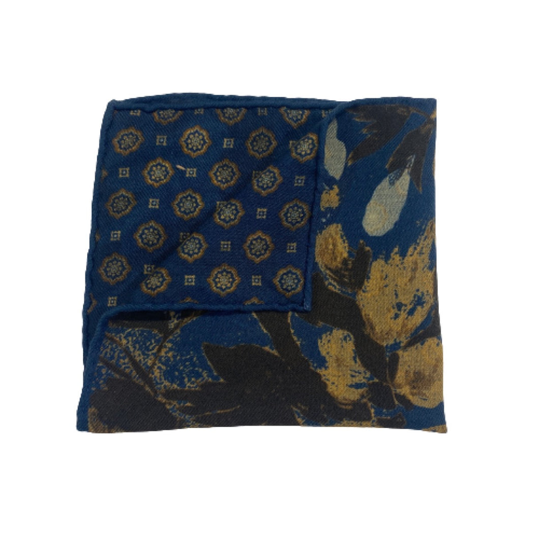 Geoff Nicholson Pocket Square-Brown/Navy Large Floral