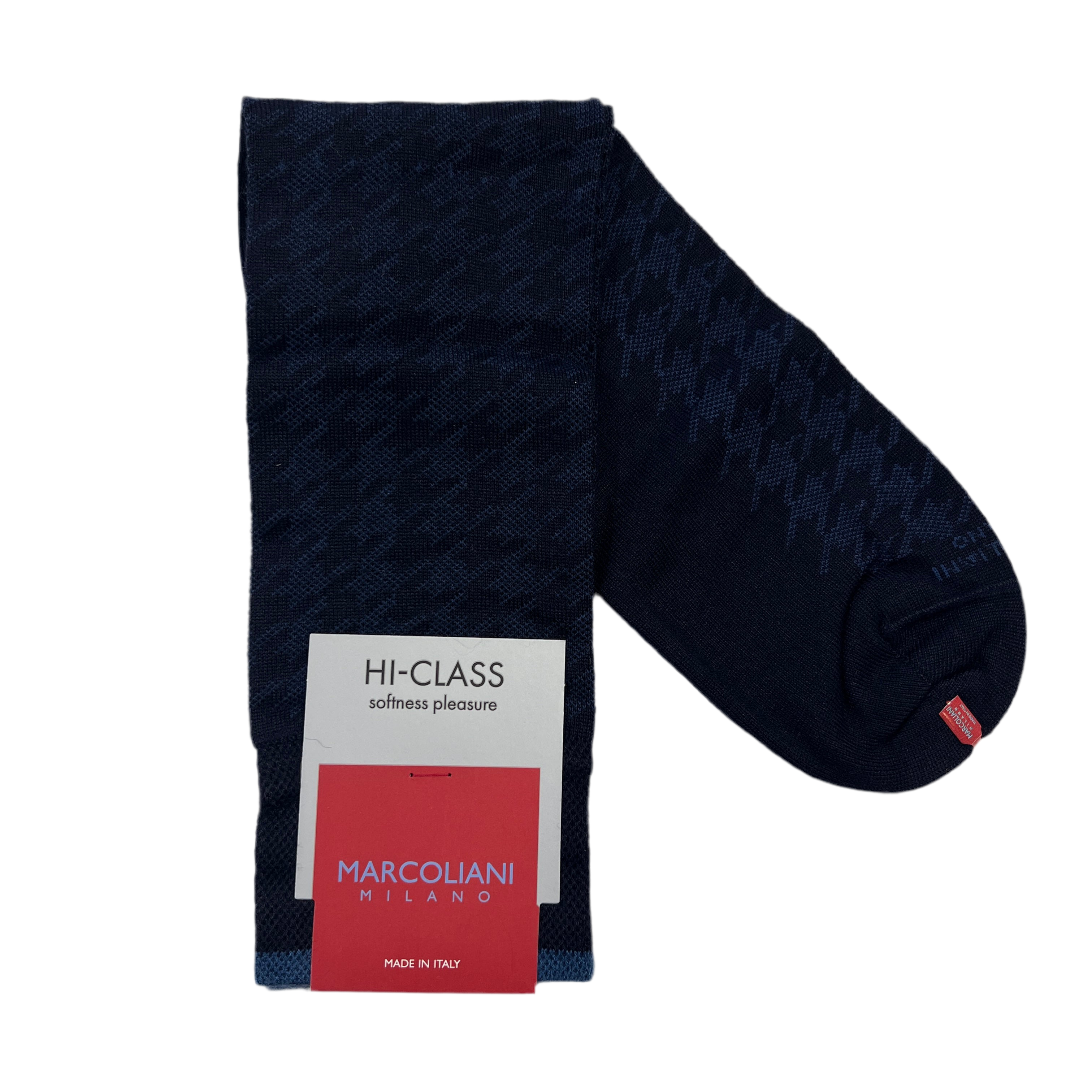 Marcoliani Mid-Calf Hi-Class Dress Sock-Houndstooth-Navy