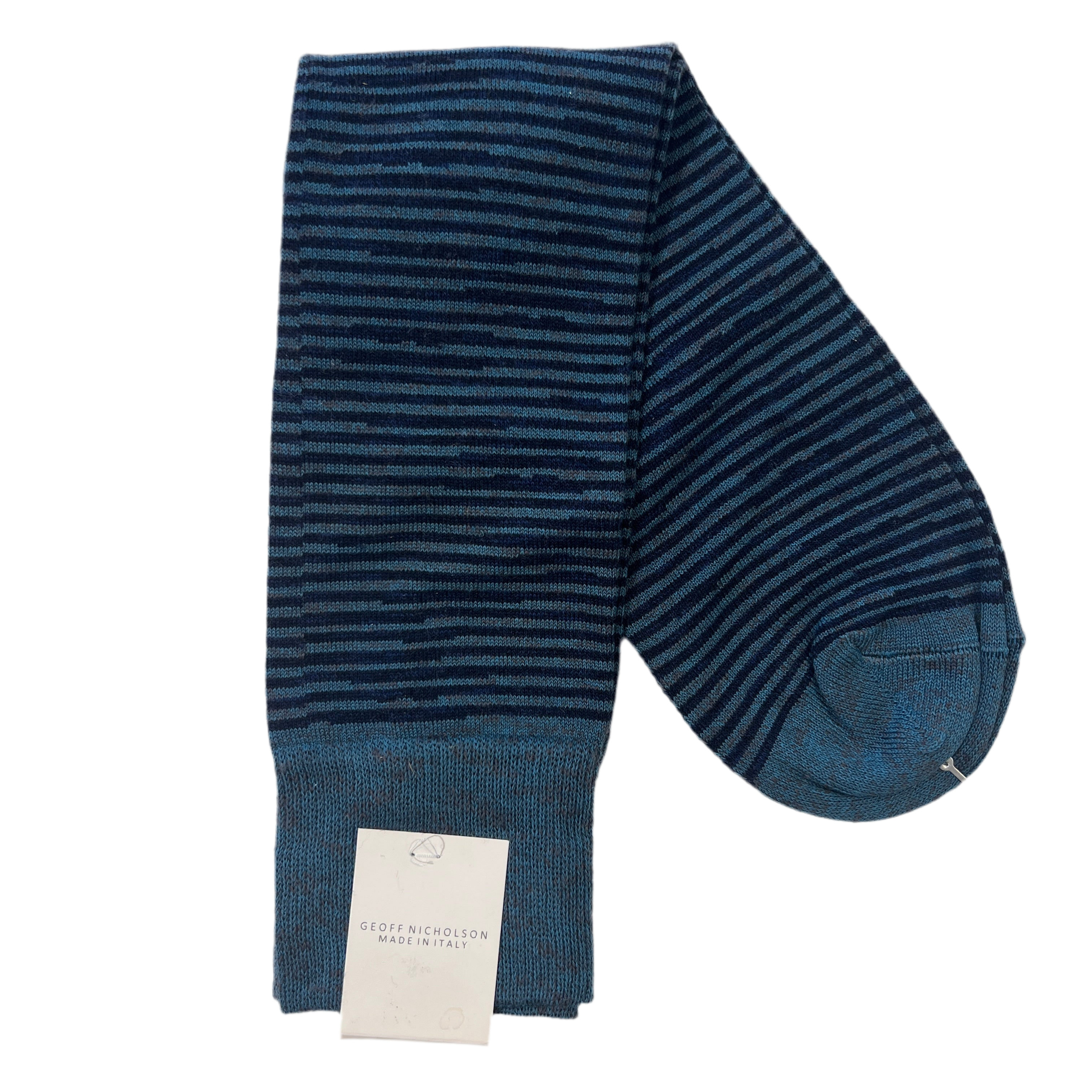 Geoff Nicholson Mid-Calf Dress Socks-Teal/Navy Stripe
