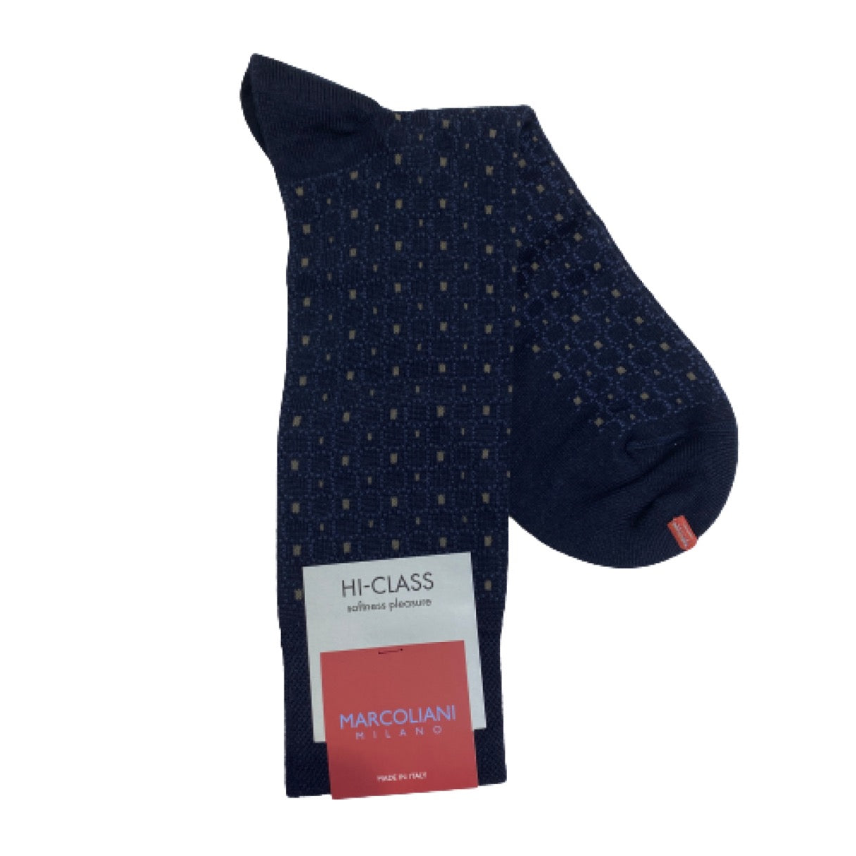 Marcoliani Mid-Calf Hi-Class Dress Sock-Tailor Dots-Navy