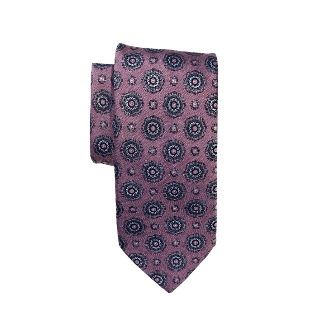Geoff Nicholson Neckwear-Geometric Flower Print-Pink/Charcoal