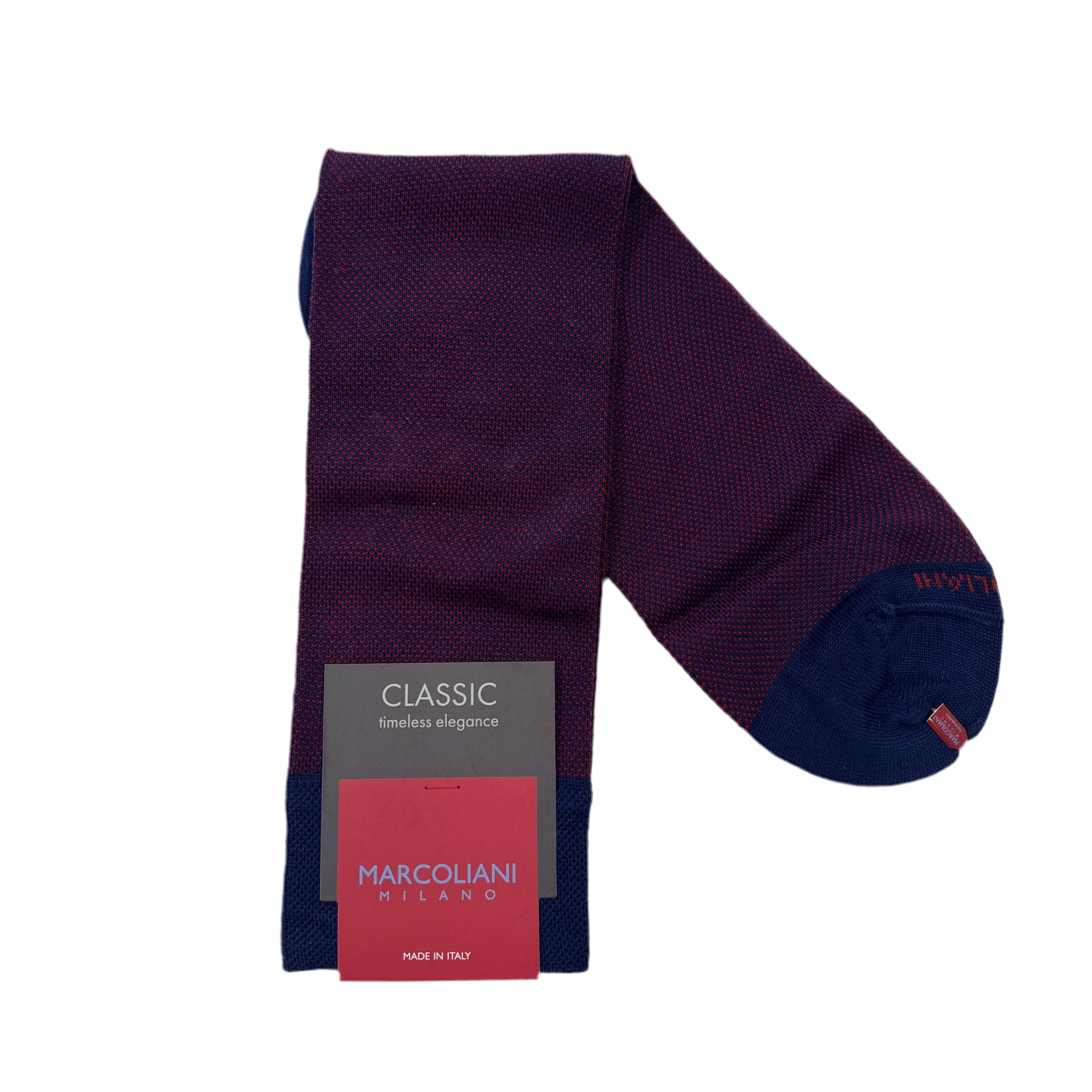 Marcoliani Mid-Calf Classic Dress Sock-Birdseye-Blue Red