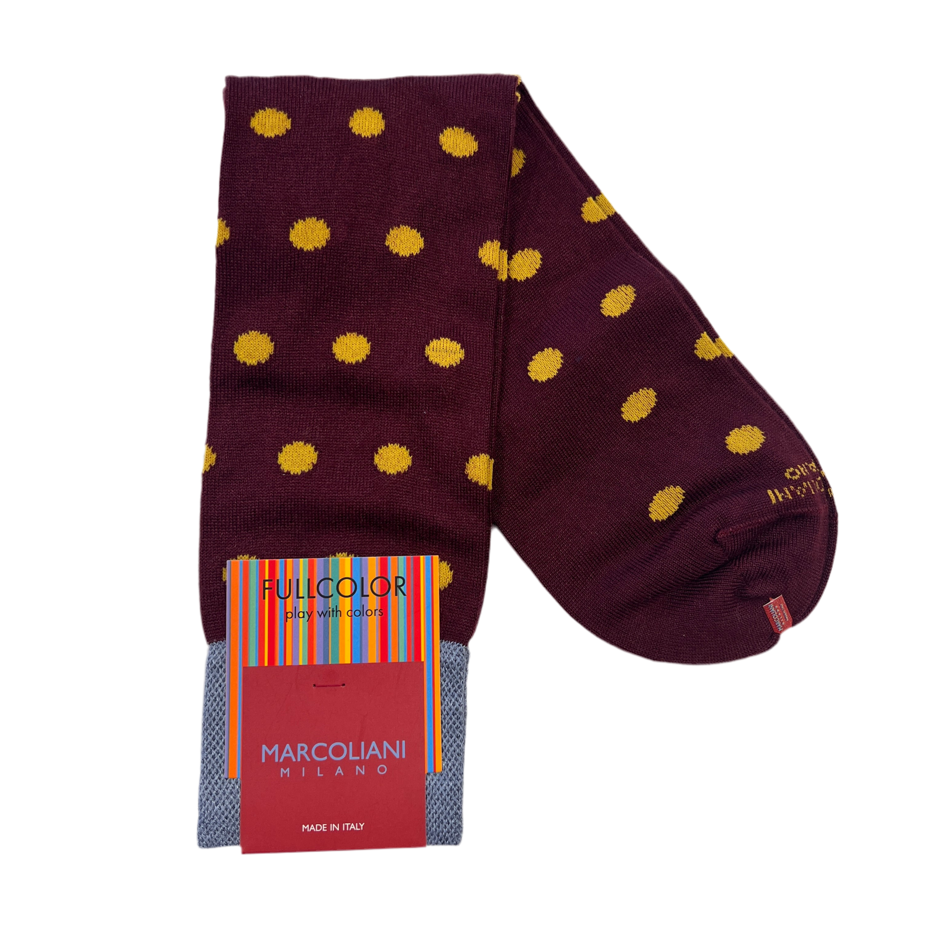 Marcoliani Mid-Calf Fullcolor Dress Sock-Big Polka-Burgundy