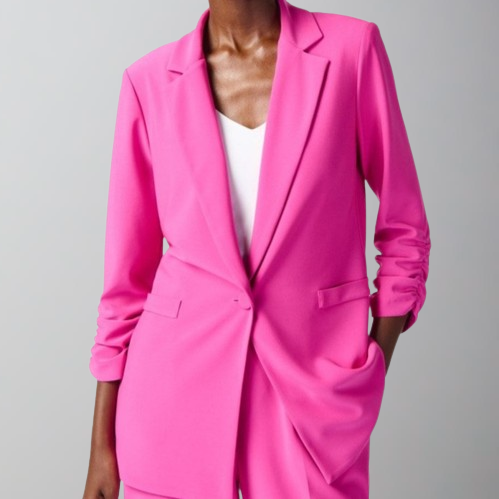 Joseph Ribkoff Silky Knit Blazer with Shirred Sleeves-Ultra Pink
