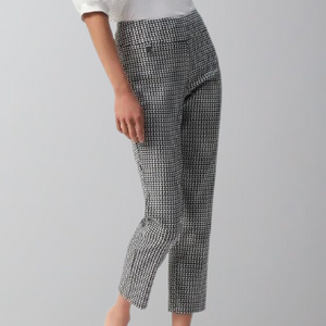 Joseph Ribkoff Geometric Jacquard Crop Pull-on Pants-White/Black