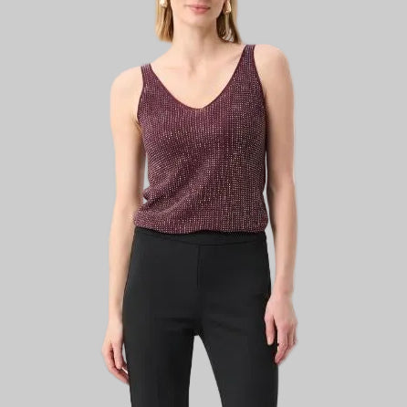 Joseph Ribkoff Metallic Knitted Camisole with Rhinestones-Elderberry