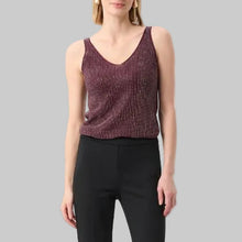 Load image into Gallery viewer, Joseph Ribkoff Metallic Knitted Camisole with Rhinestones-Elderberry
