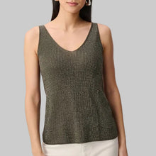 Load image into Gallery viewer, Joseph Ribkoff Metallic Knitted Camisole with Rhinestones-Avocado
