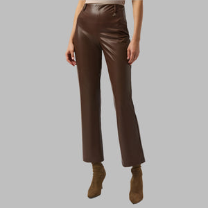 Joseph Ribkoff Leatherette Wide-Leg Pull-On Pants-Brown