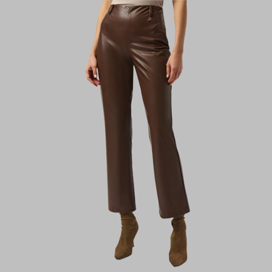 Joseph Ribkoff Leatherette Wide-Leg Pull-On Pants-Brown