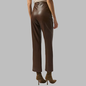 Joseph Ribkoff Leatherette Wide-Leg Pull-On Pants-Brown