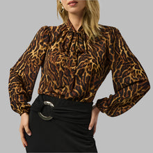 Load image into Gallery viewer, Joseph Ribkoff Recycled Georgette Animal Print Top-Black/Brown

