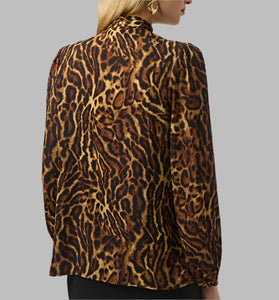 Joseph Ribkoff Recycled Georgette Animal Print Top-Black/Brown