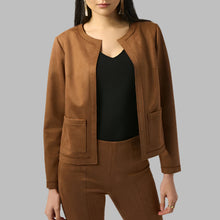 Load image into Gallery viewer, Joseph Ribkoff Scuba Suede Straight Jacket-Brown
