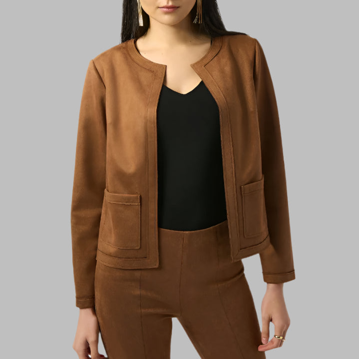 Joseph Ribkoff Scuba Suede Straight Jacket-Brown