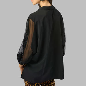 Joseph Ribkoff Stretch Poplin & Mesh Boxy Top-Black