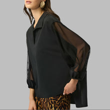 Load image into Gallery viewer, Joseph Ribkoff Stretch Poplin &amp; Mesh Boxy Top-Black
