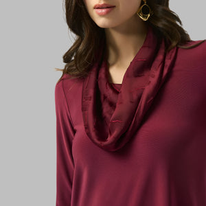 Joseph Ribkoff Silky Knit & Satin Burnout Fitted Top-Merlot