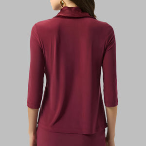 Joseph Ribkoff Silky Knit & Satin Burnout Fitted Top-Merlot