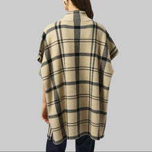 Load image into Gallery viewer, Joseph Ribkoff Jacquard Sweater Knit Plaid Poncho- Champagne/Black
