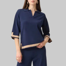 Load image into Gallery viewer, Joseph Ribkoff Sweater Knit Colour Block Top-Indigo/Camel

