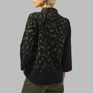 Joseph Ribkoff Jacquard Animal Print Sweater-Black/Avocado