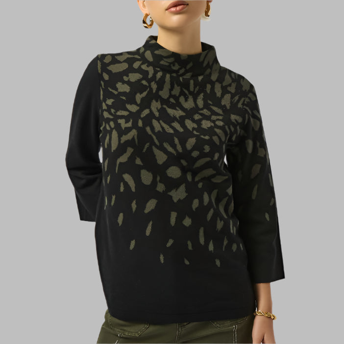 Joseph Ribkoff Jacquard Animal Print Sweater-Black/Avocado