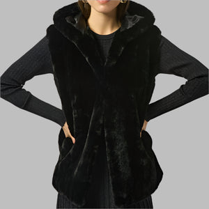 Joseph Ribkoff Faux Fur Textured Stripe Vest-Black