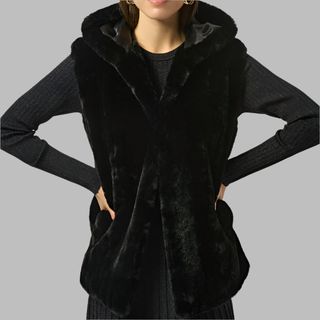 Joseph Ribkoff Faux Fur Textured Stripe Vest-Black