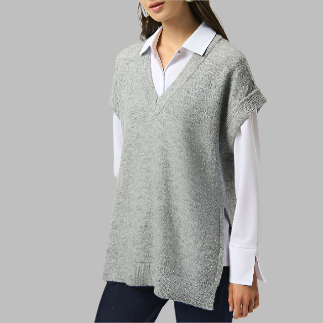 Joseph Ribkoff Sweater Knit Sleeveless Tunic with Sequins-Grey