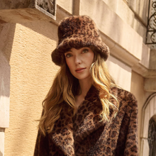 Load image into Gallery viewer, Joseph Ribkoff Faux Fur Leopard Print Bucket Hat-Beige/Black

