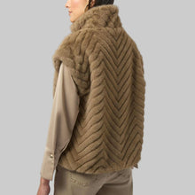 Load image into Gallery viewer, Joseph Ribkoff Chevron Faux Fur Mock Neck Vest-Mink
