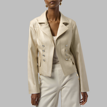 Load image into Gallery viewer, Joseph Ribkoff Leatherette Notched Collar Fitted Jacket-Gold
