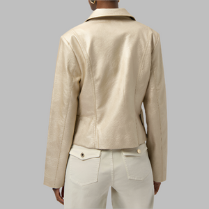 Joseph Ribkoff Leatherette Notched Collar Fitted Jacket-Gold
