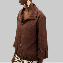 Load image into Gallery viewer, Joseph Ribkoff Jacquard Bomber Jacket With Funnel Collar-Mahogany
