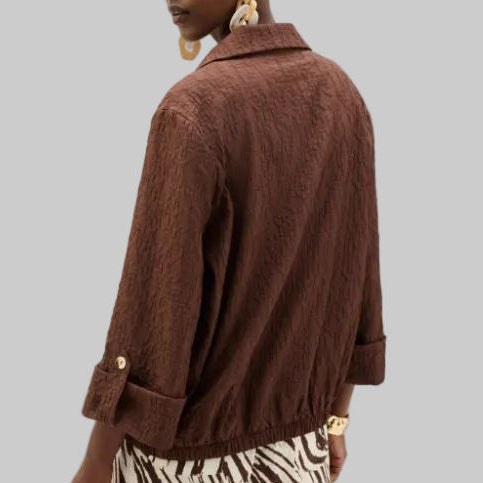 Joseph Ribkoff Jacquard Bomber Jacket With Funnel Collar-Mahogany