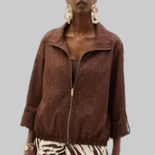 Load image into Gallery viewer, Joseph Ribkoff Jacquard Bomber Jacket With Funnel Collar-Mahogany
